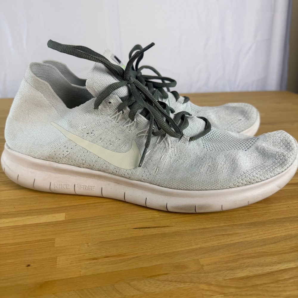 Nike Free RN Flyknit 2017 Running Shoes Mens Size 12 White Pure Platinum Grey